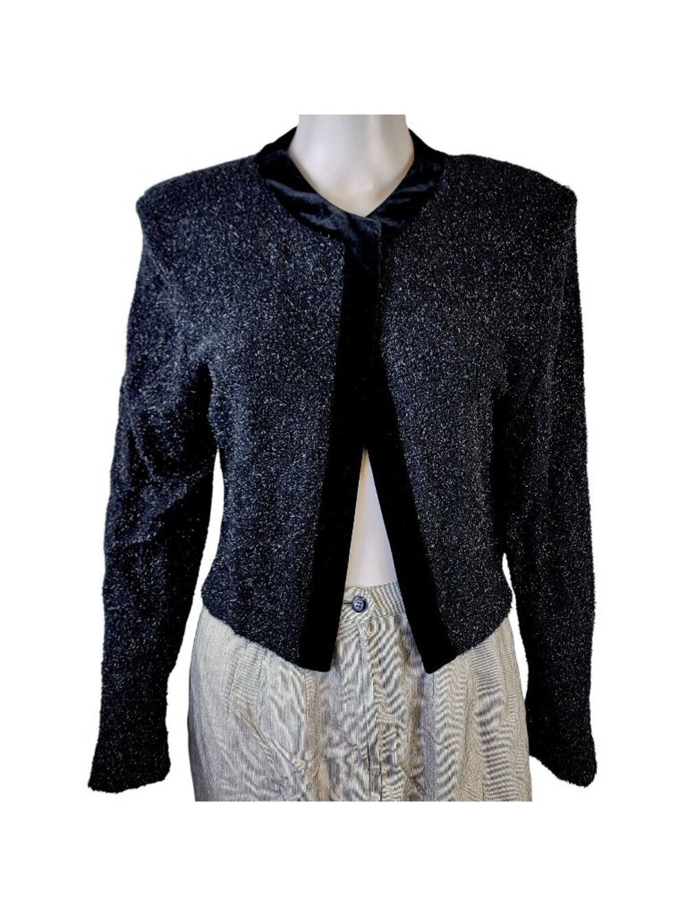 Vintage 90s Sparkle Black Formal Jacket Women Plus 16 Soft Velvet Party Winter
